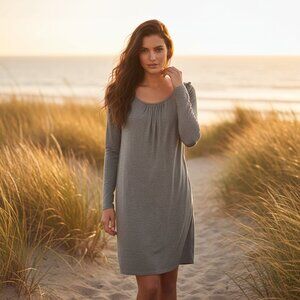 Zara M Women's Gray Knit Ruffle Swing Shift Dress Casual Cottage Boho Comfy